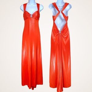 CORAL GLITTER OPEN BACK PROM DRESS